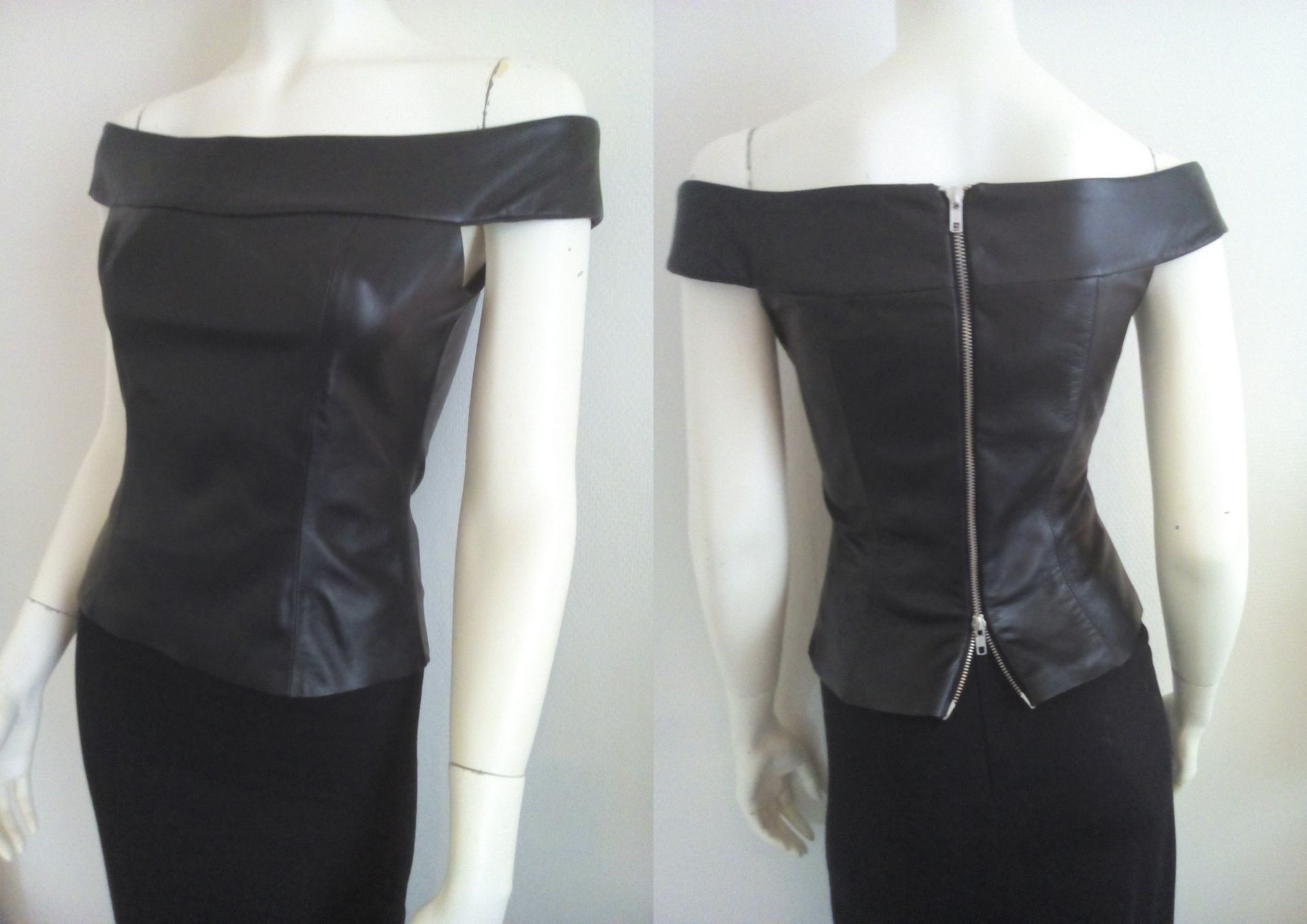 Zwarte leren off shoulder top