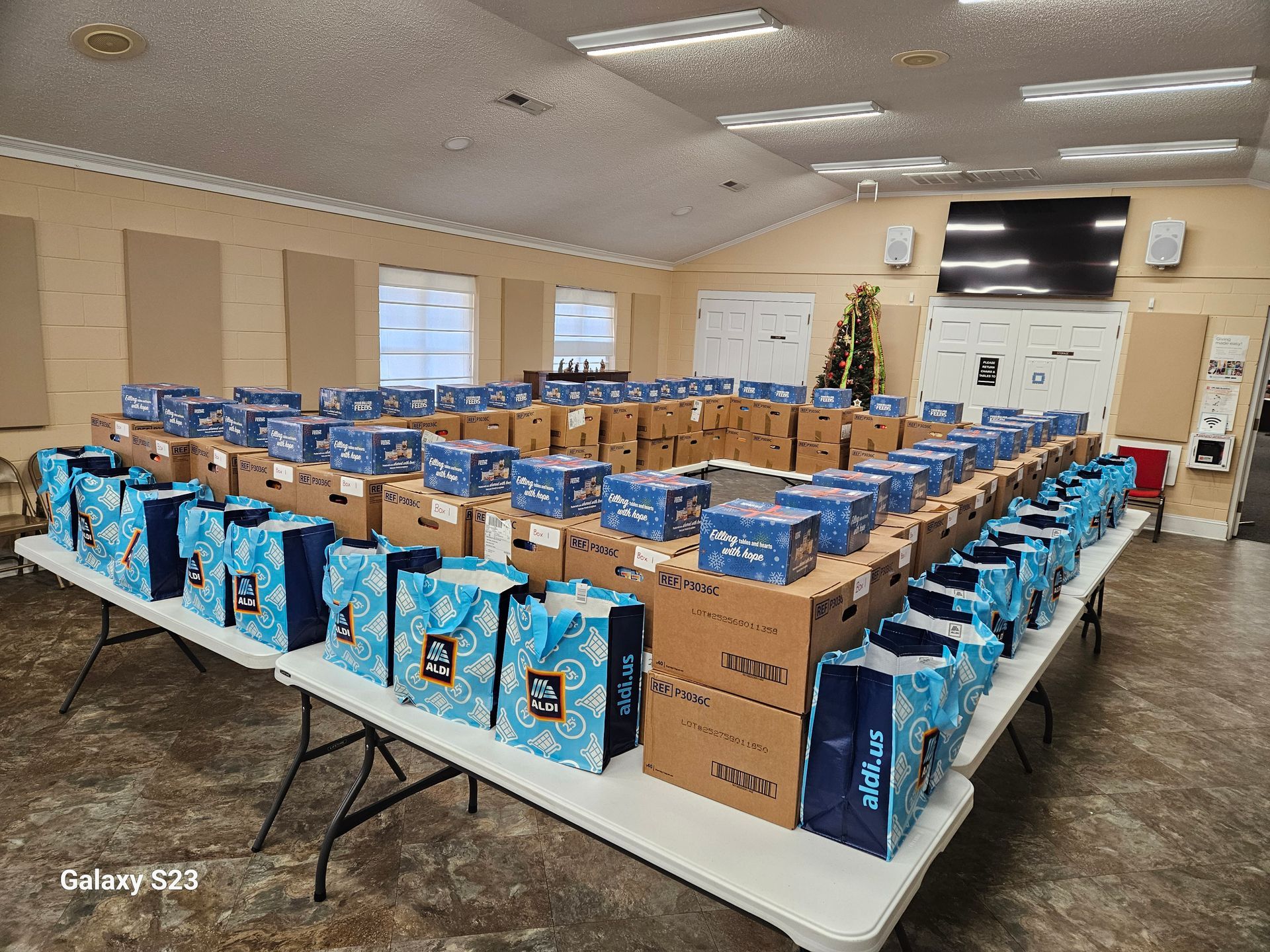Christmas food boxes ready for distribution