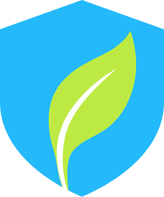 Blue shield logo with a green leaf in the center