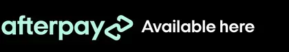 A black background with white text that says afterpay available here