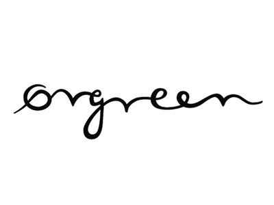 The word green is written in cursive on a white background.