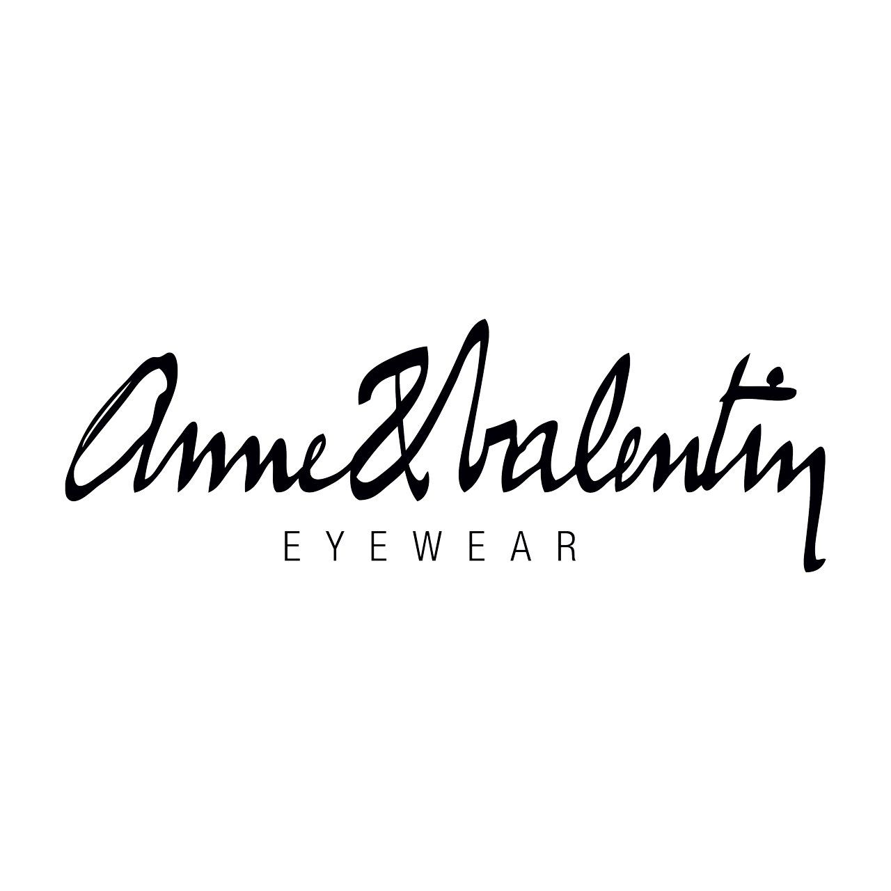 A black and white logo for anne & valentin eyewear.
