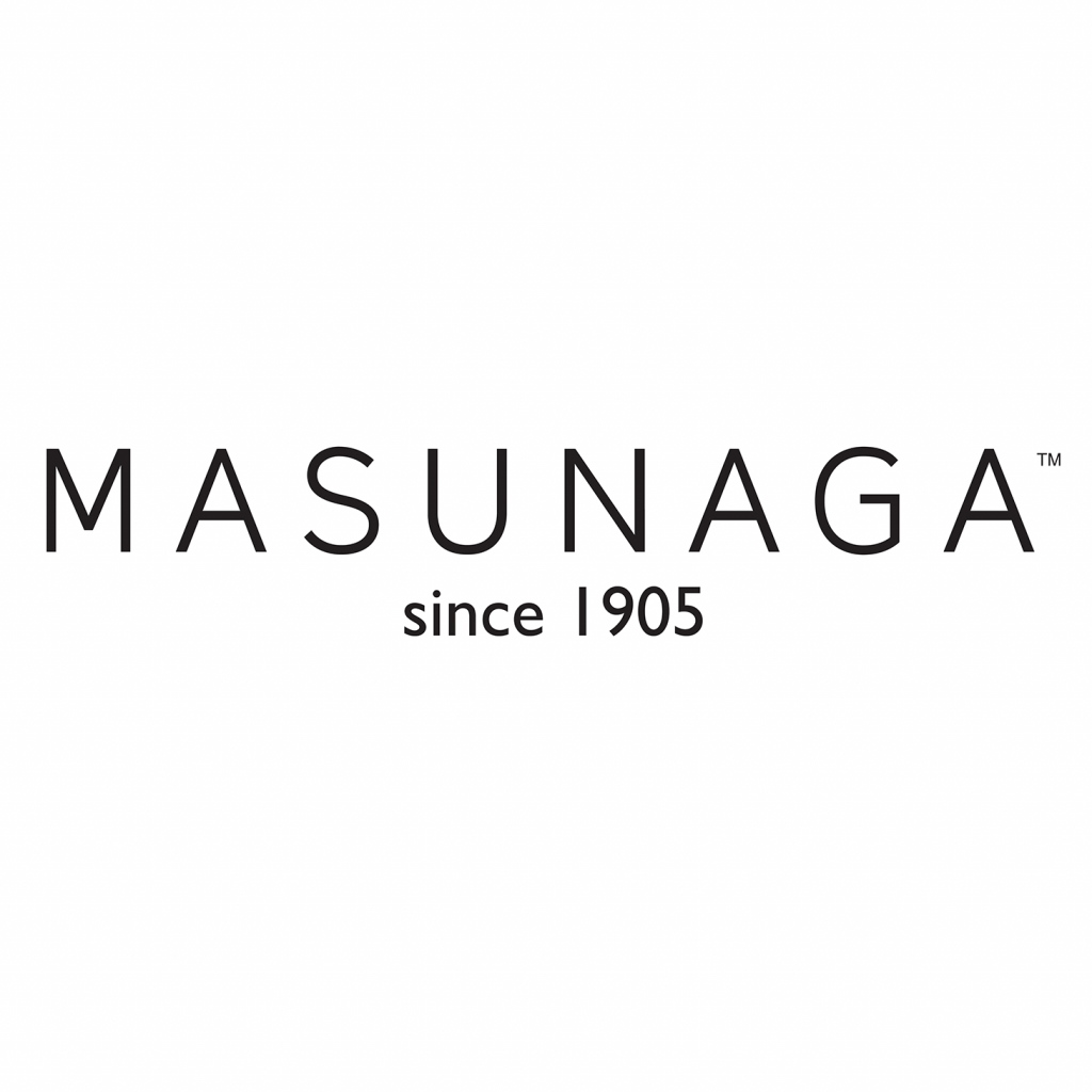 A black and white logo for masunaga since 1905 on a white background.