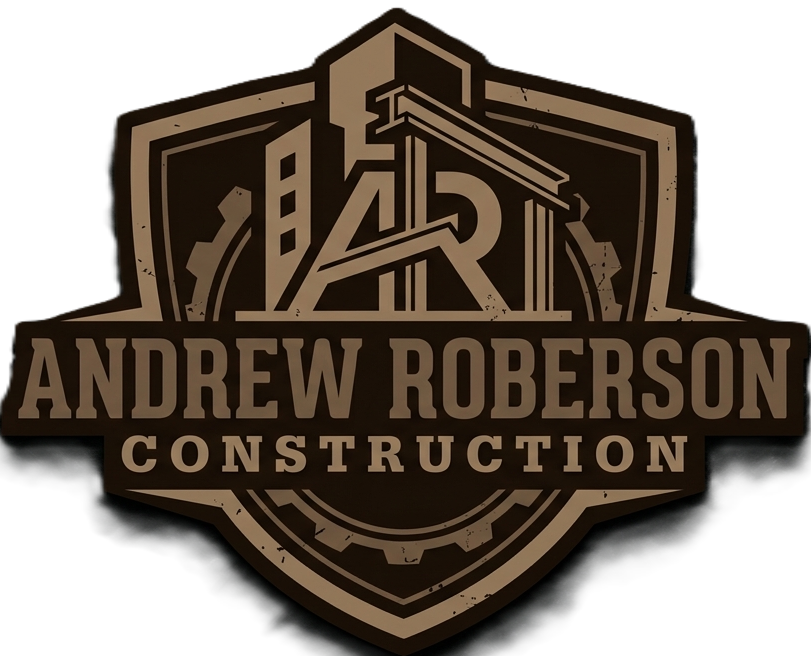 Andrew Roberson Construction logo with brown shield and industrial crane graphic