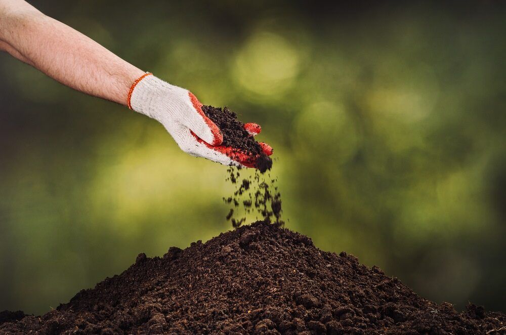 A Person Is Pouring Soil Into A Pile Of Soil — Envy Landscape Supplies In Urangan, QLD