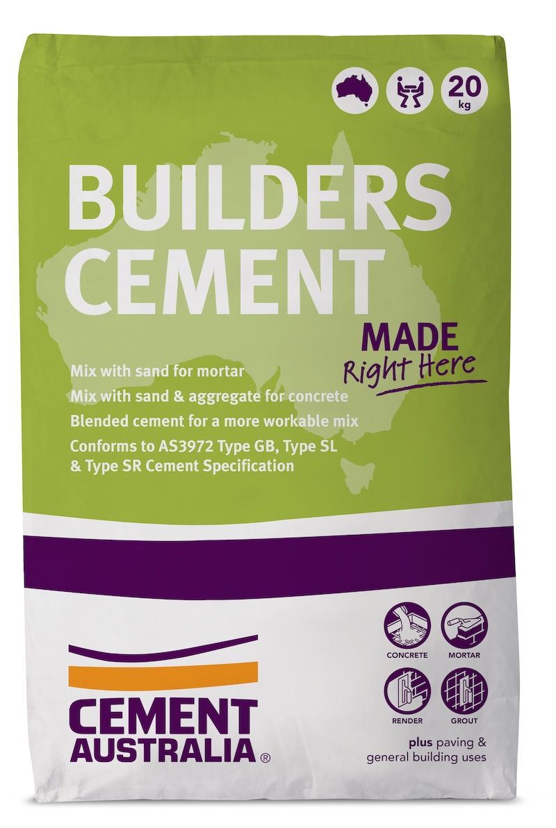 A bag of builders cement made in Australia.
