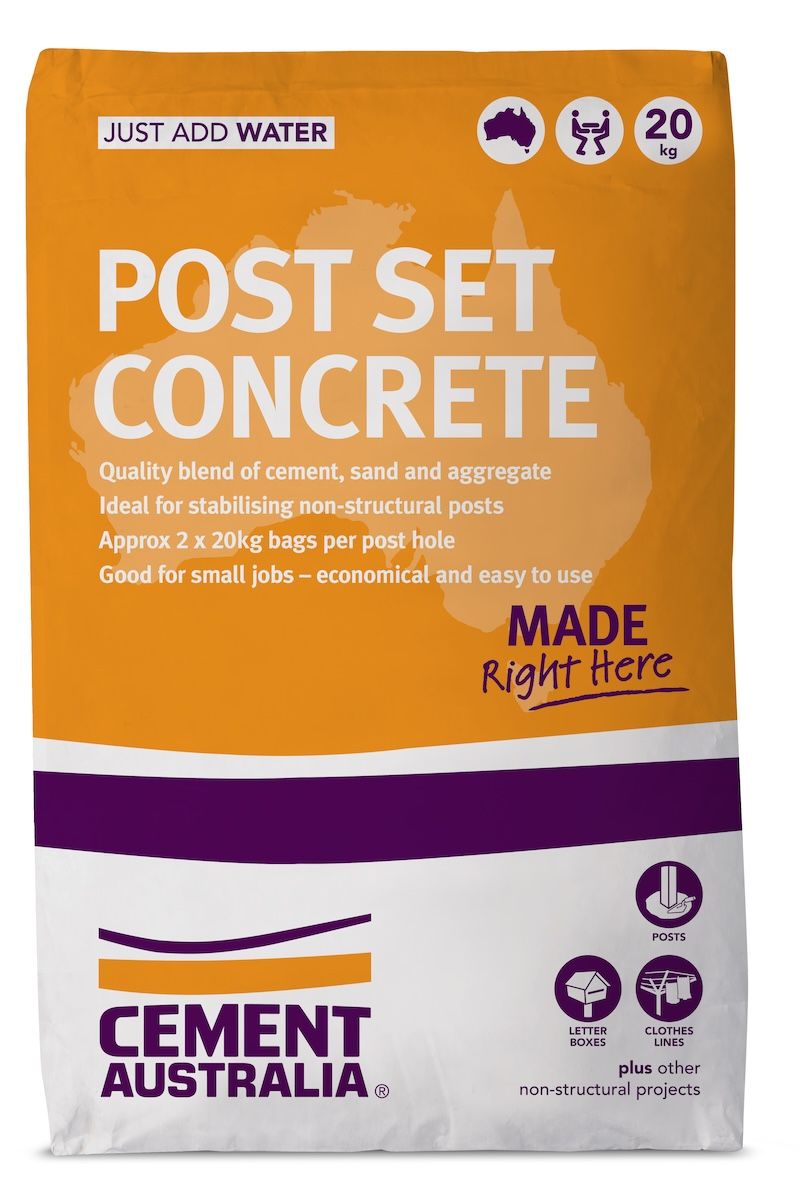A bag of post set concrete from cement Australia.