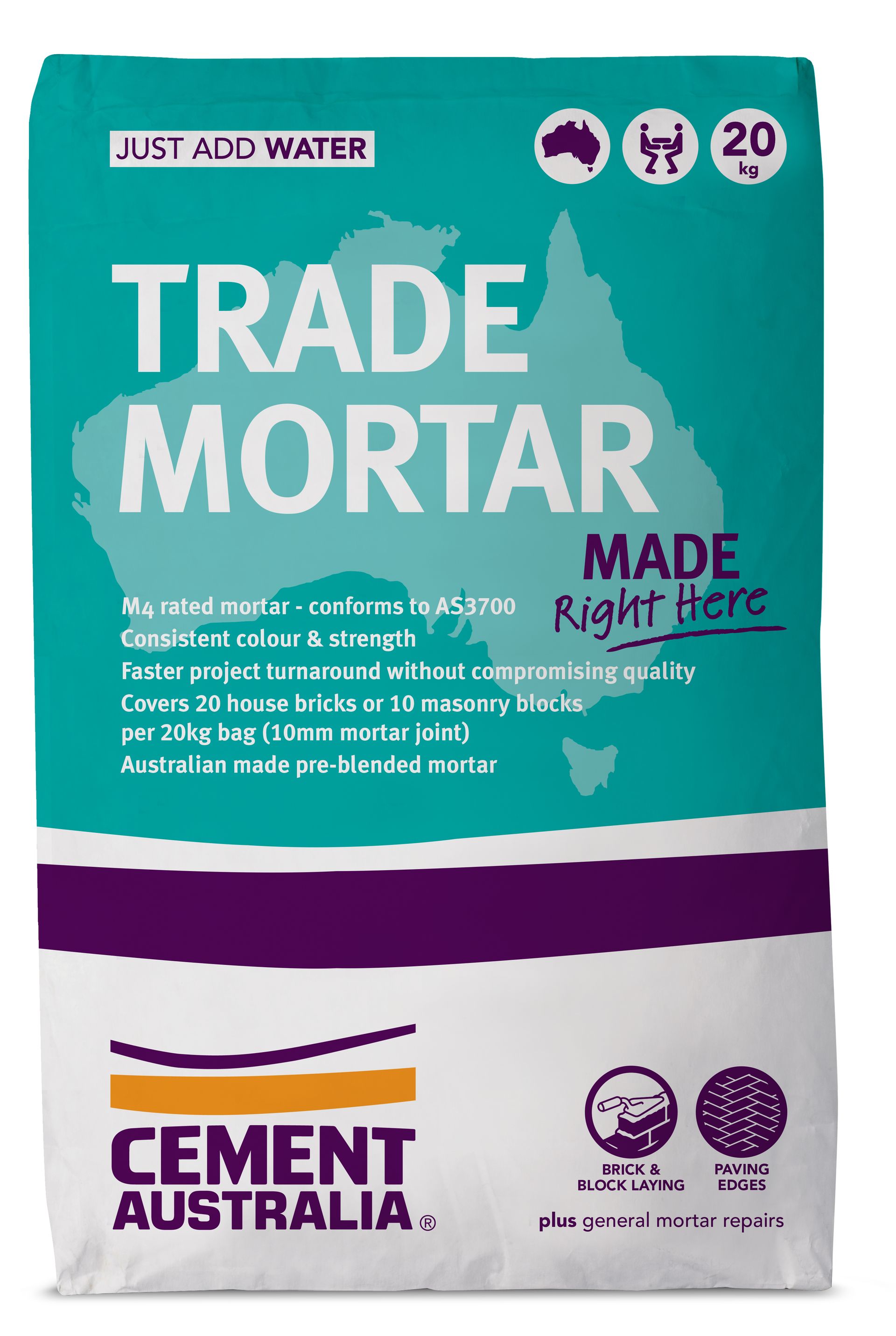 A bag of trade mortar made right here by cement Australia.