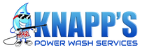 Logo: Blue water droplet character wearing sunglasses and holding a pressure washer, "Knapp's Power Wash Services".