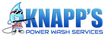 Logo: Blue water droplet character wearing sunglasses and holding a pressure washer, "Knapp's Power Wash Services".