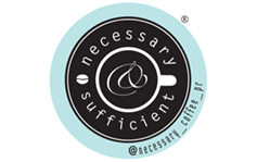 Circular black and aqua logo reading “necessary & sufficient” with a stylized ampersand.