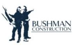 Bushman Construction logo with a black silhouette of a worker and text in black and gray