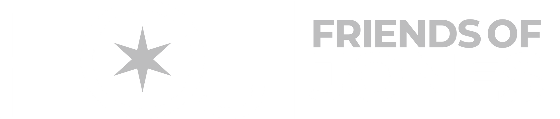 Gray star icon beside faint “FRIENDS OF” text on a white background