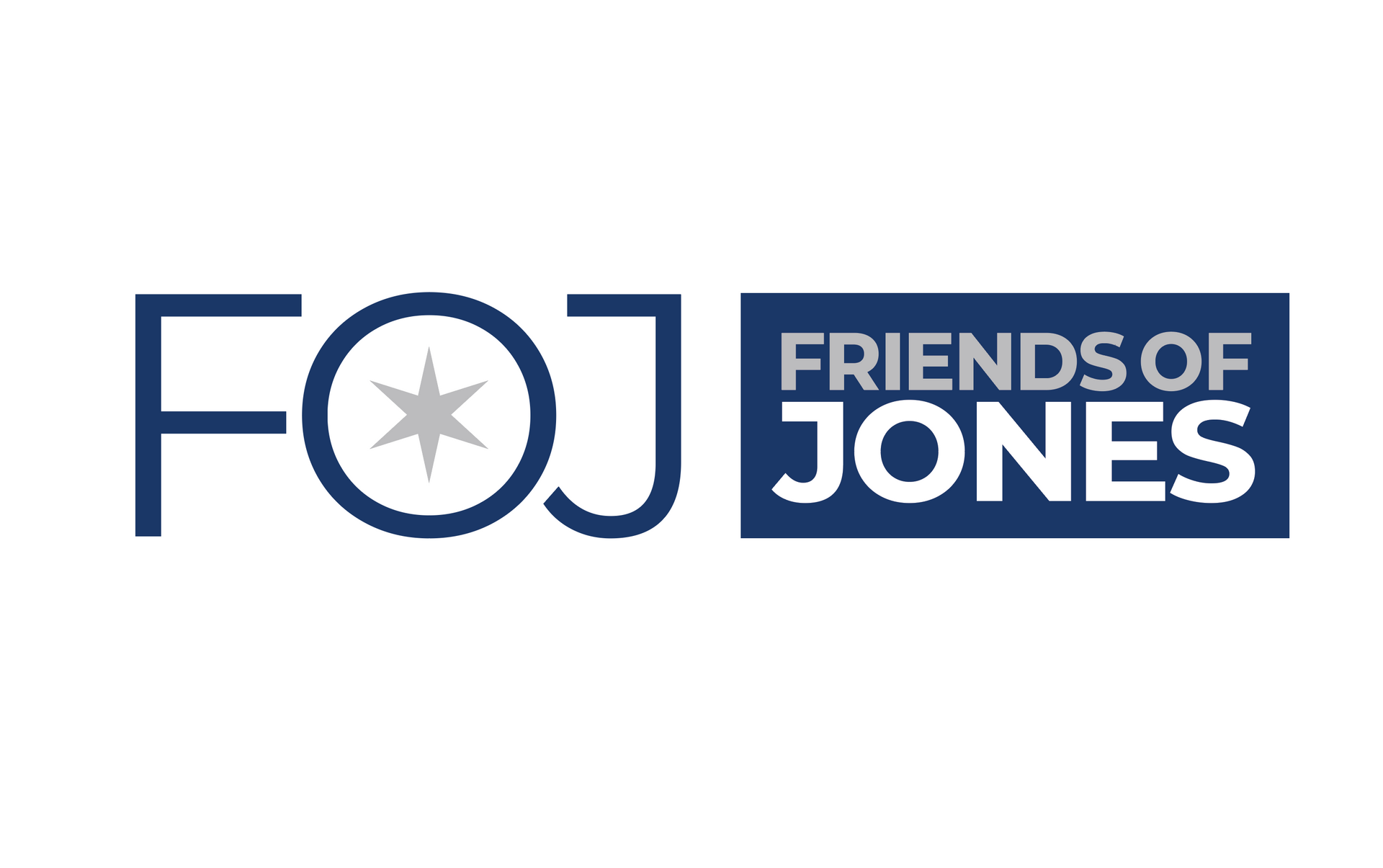 FOJ Friends of Jones logo in blue and white with a star in the “O”