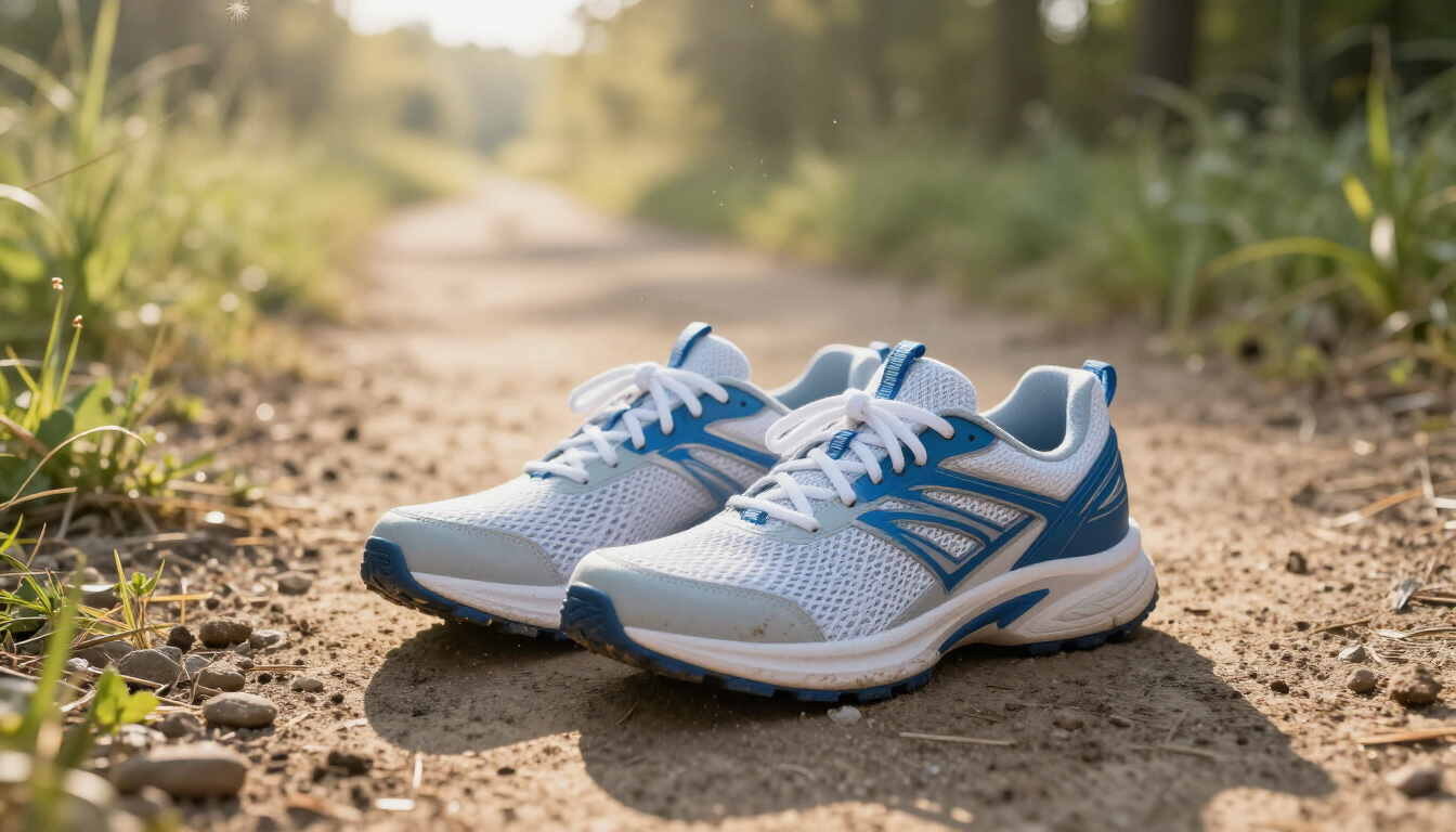 Running shoes on a summer trail