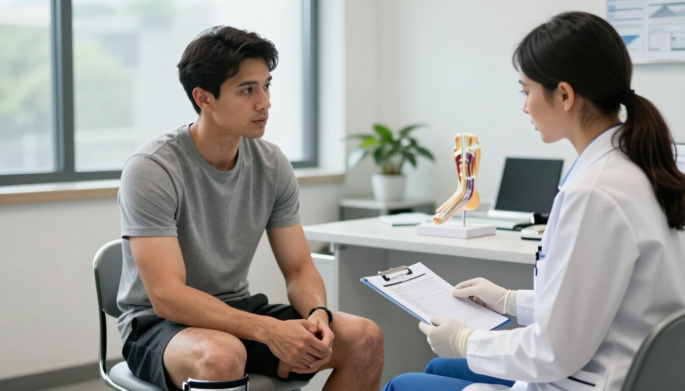 Sports medicine in podiatry visit for foot and ankle recovery