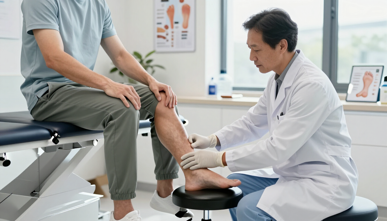 Athlete receiving a foot and ankle evaluation from a podiatrist
