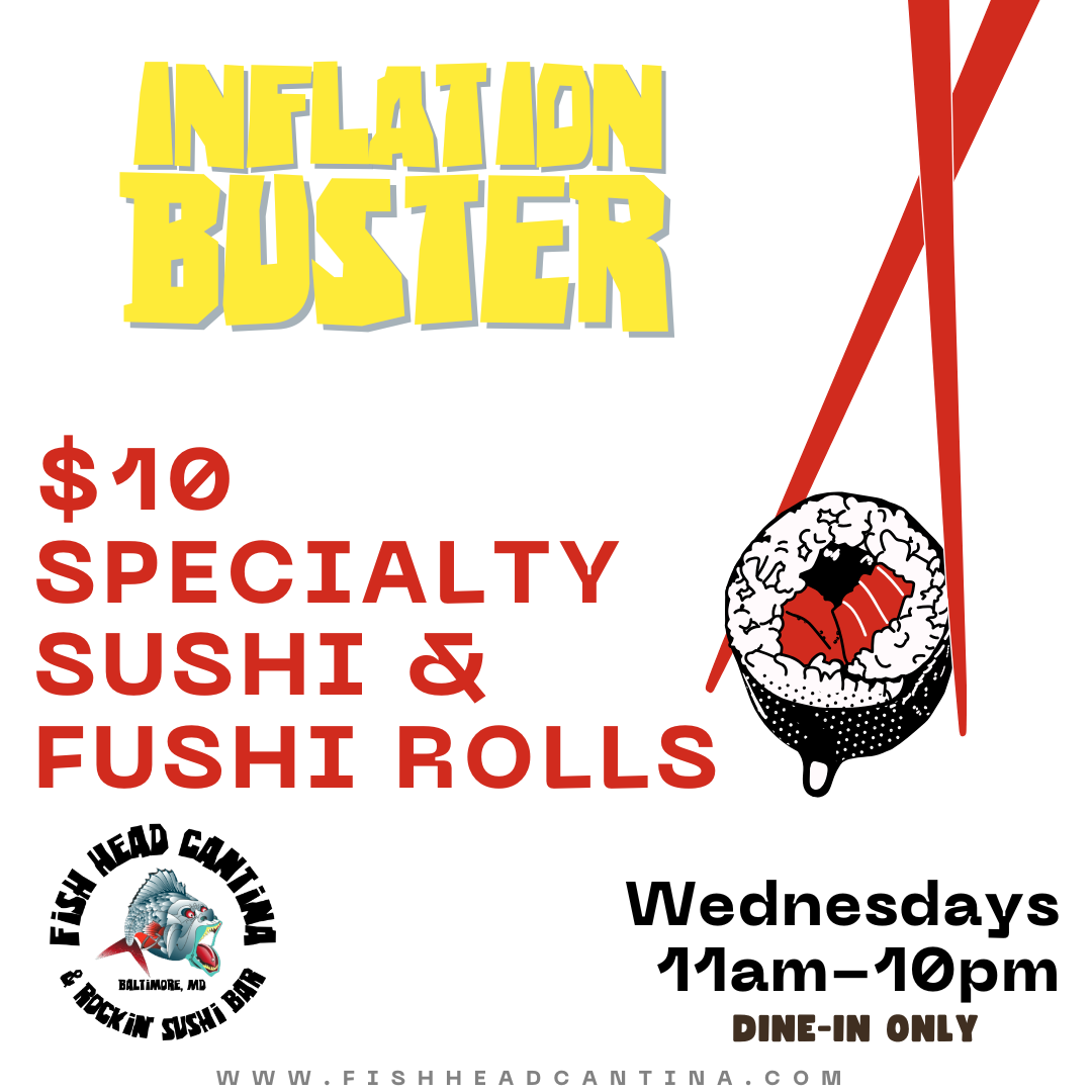 Fish Head Cantina Wednesday Sushi Roll Special Flier