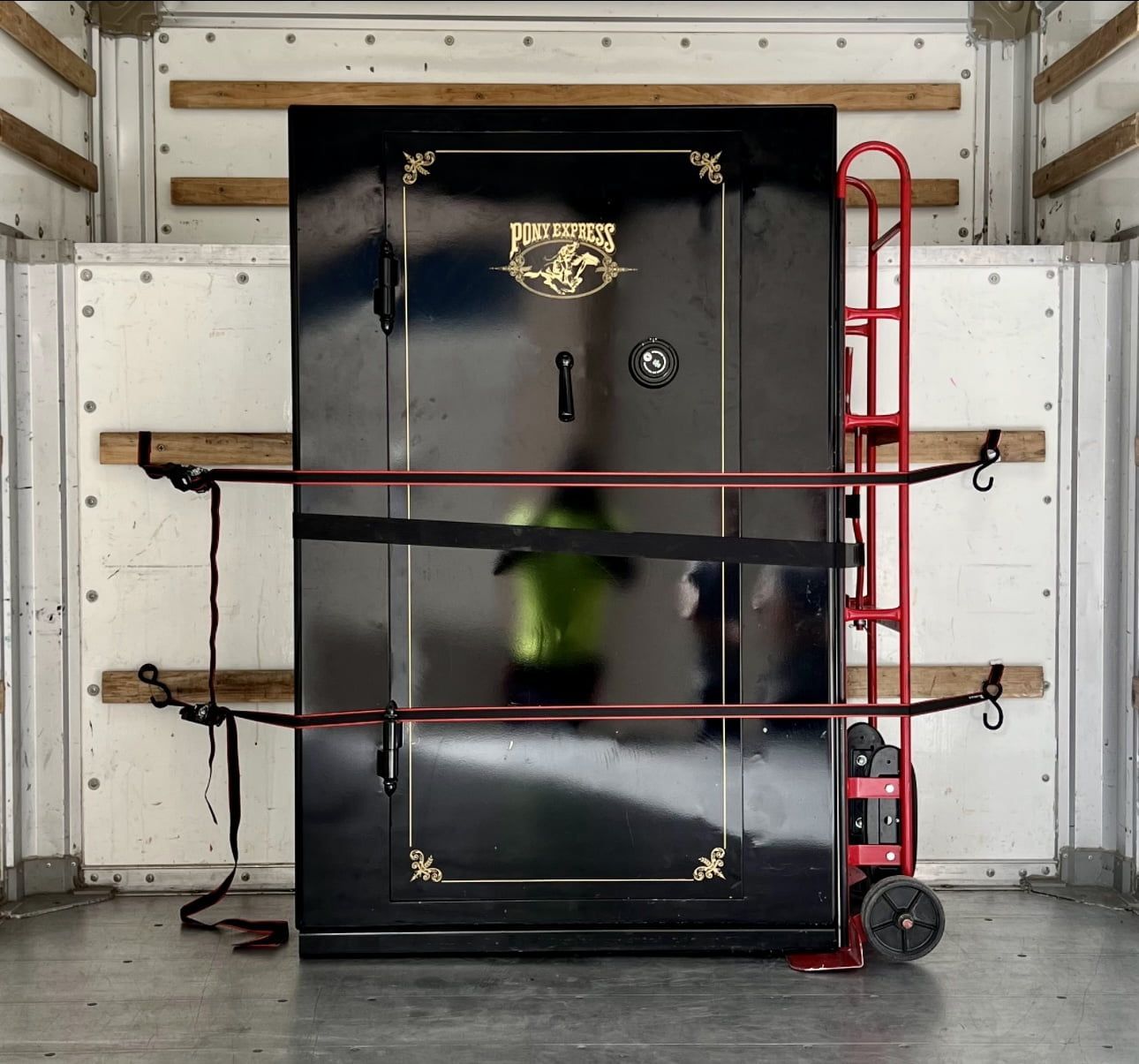 A large black safe with the word bulletproof on it