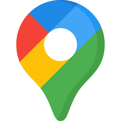 Google Maps pin logo in red, blue, yellow, and green with a white center hole