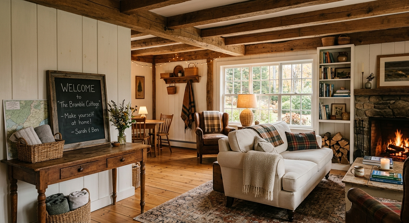 Cozy New England vacation rental home exterior with fall foliage in Western Massachusetts