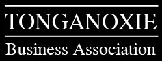 Logo for Tonganoxie Business Association in white text on black background.
