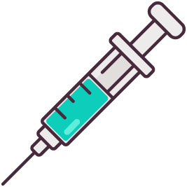 Syringe filled with turquoise liquid, ready for injection.
