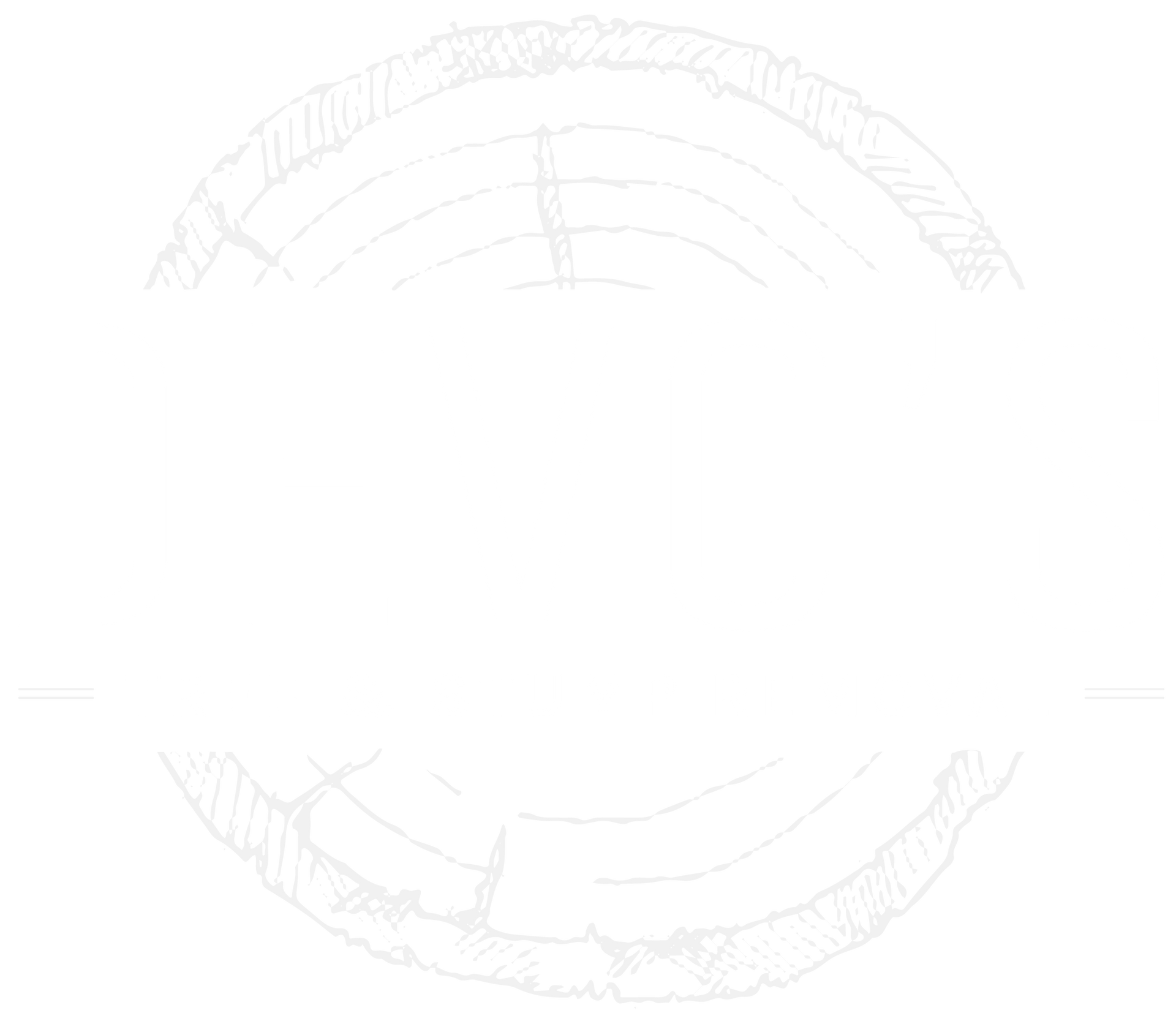Faint circular decorative emblem with engraved text around the edge on a white background