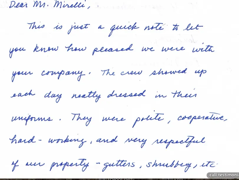 Note Of Appreciation — St. Louis, MO — Mirelli Tuckpointing LLC