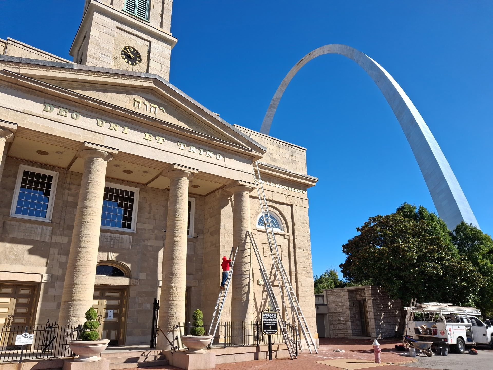 Tuckpoint repairs on Basilica of Saint Louis, King of France.