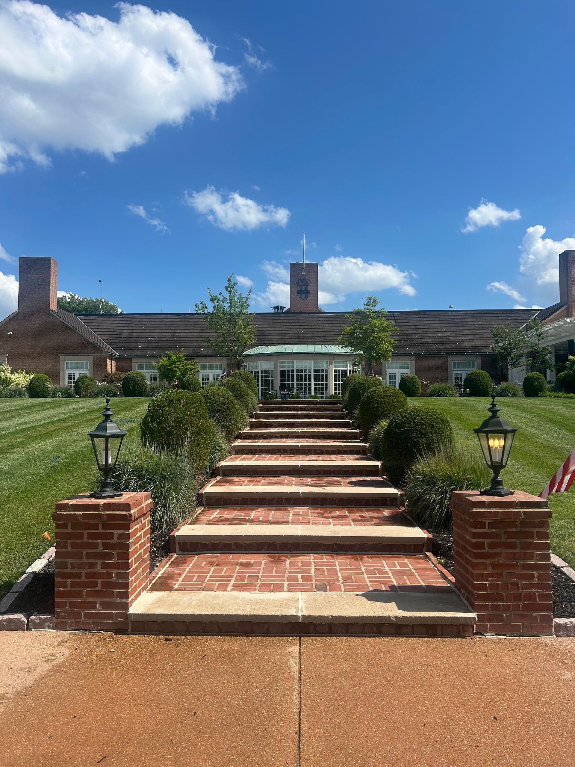 Tuckpointing repairs on brick staircase in St. Louis, MO.