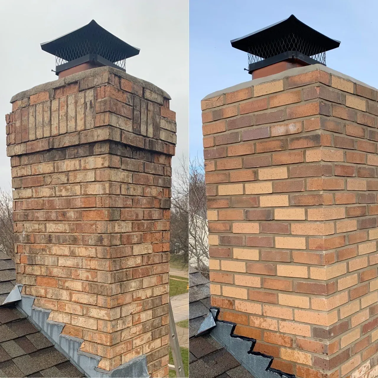 Brick chimney restoration and mortar repair services in St. Louis, MO by Mirelli Tuckpointing LLC