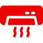 Red air conditioner blowing cool air.