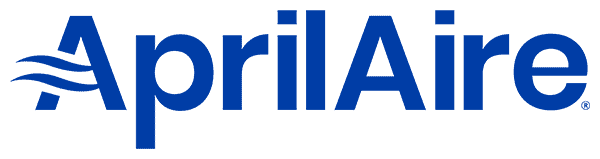 AprilAire logo in blue with wavy lines and a period.