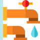 Orange pipes with a red knob and a blue water drop.