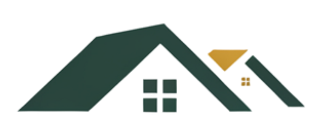 Stylized green and gold house roof logo with a small window icon