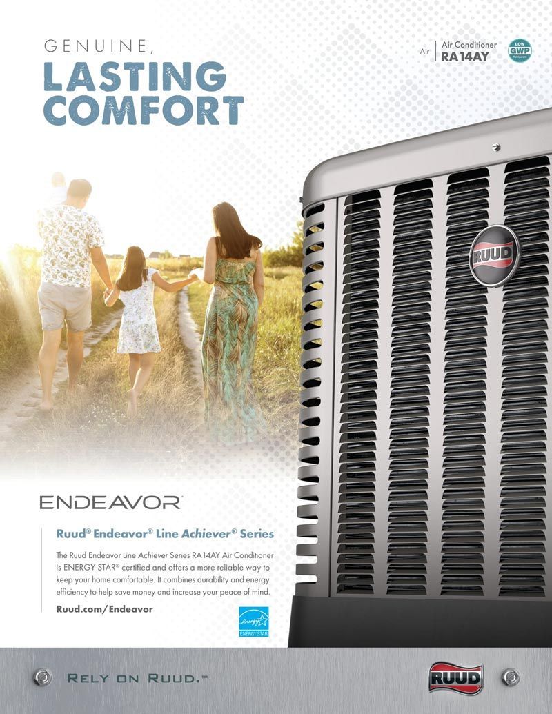 Family walking in field, ad for an air conditioning unit. 