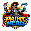 Cartoon logo of a smiling painter with roller and brush above &ldquo;THE PAINT HERO&rdquo; text in bright colors