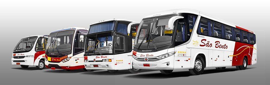 4 ônibus da viação São Bento estacionados lado a lado