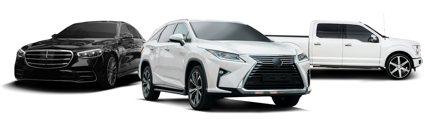 Three Lexus sedans in black, silver, and white on a white background | Coastal Automotive Repair