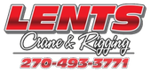 Logo for Lents Crane & Rigging, featuring red text and the phone number 270-493-3771.
