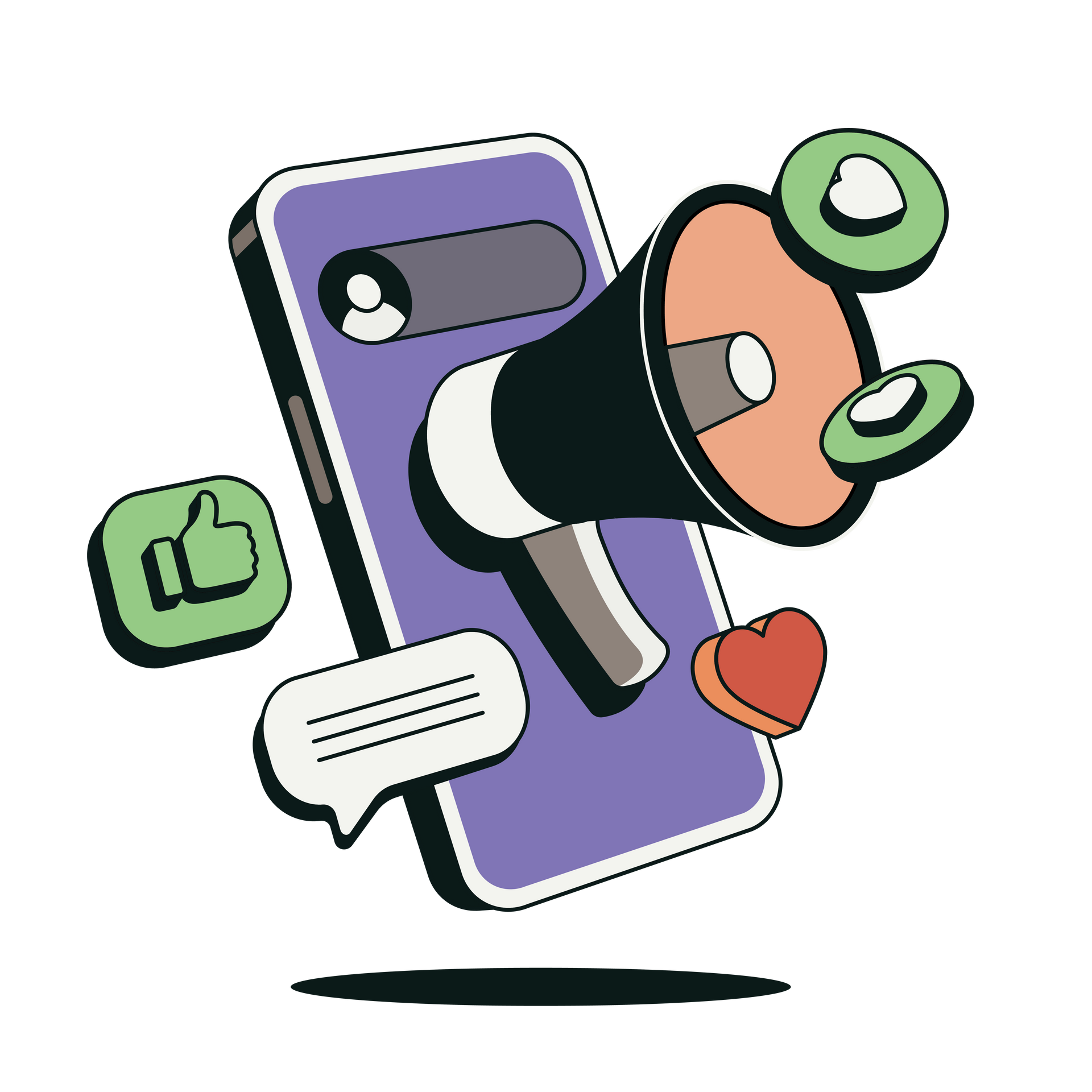 A cartoon illustration of a cell phone with a megaphone coming out of it.