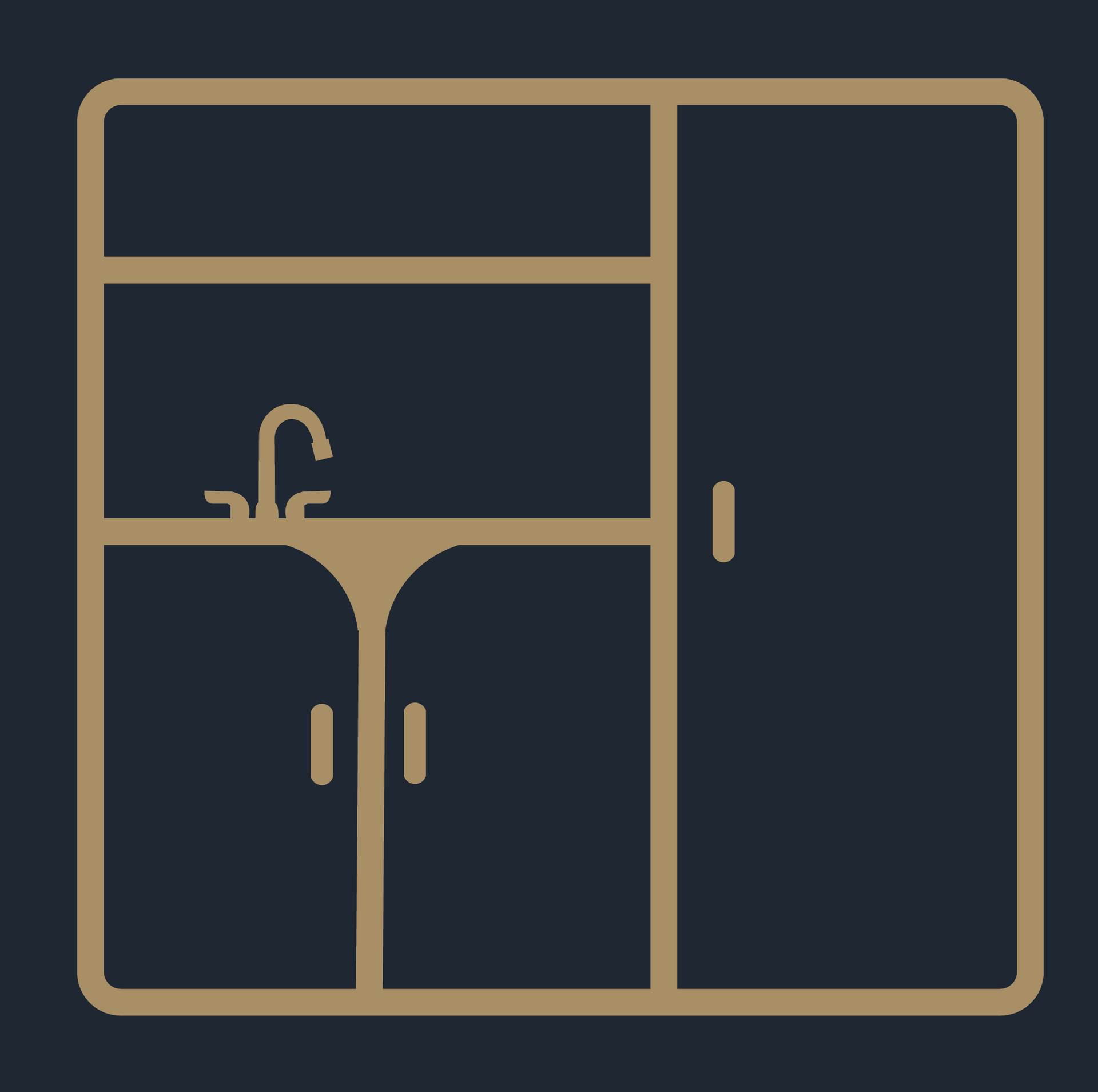 An icon of a kitchen with a sink and cabinets.