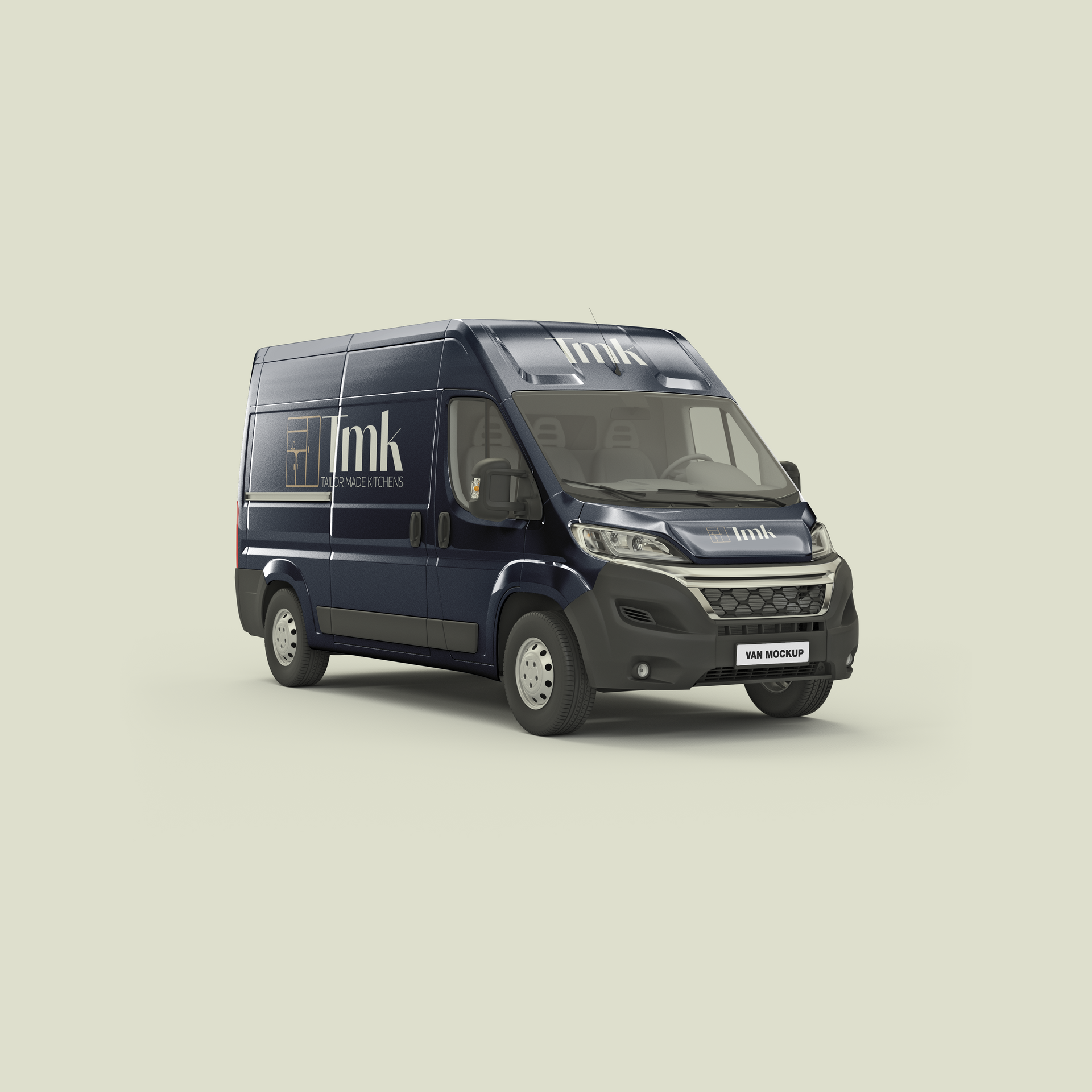 A blue van is parked on a white background.