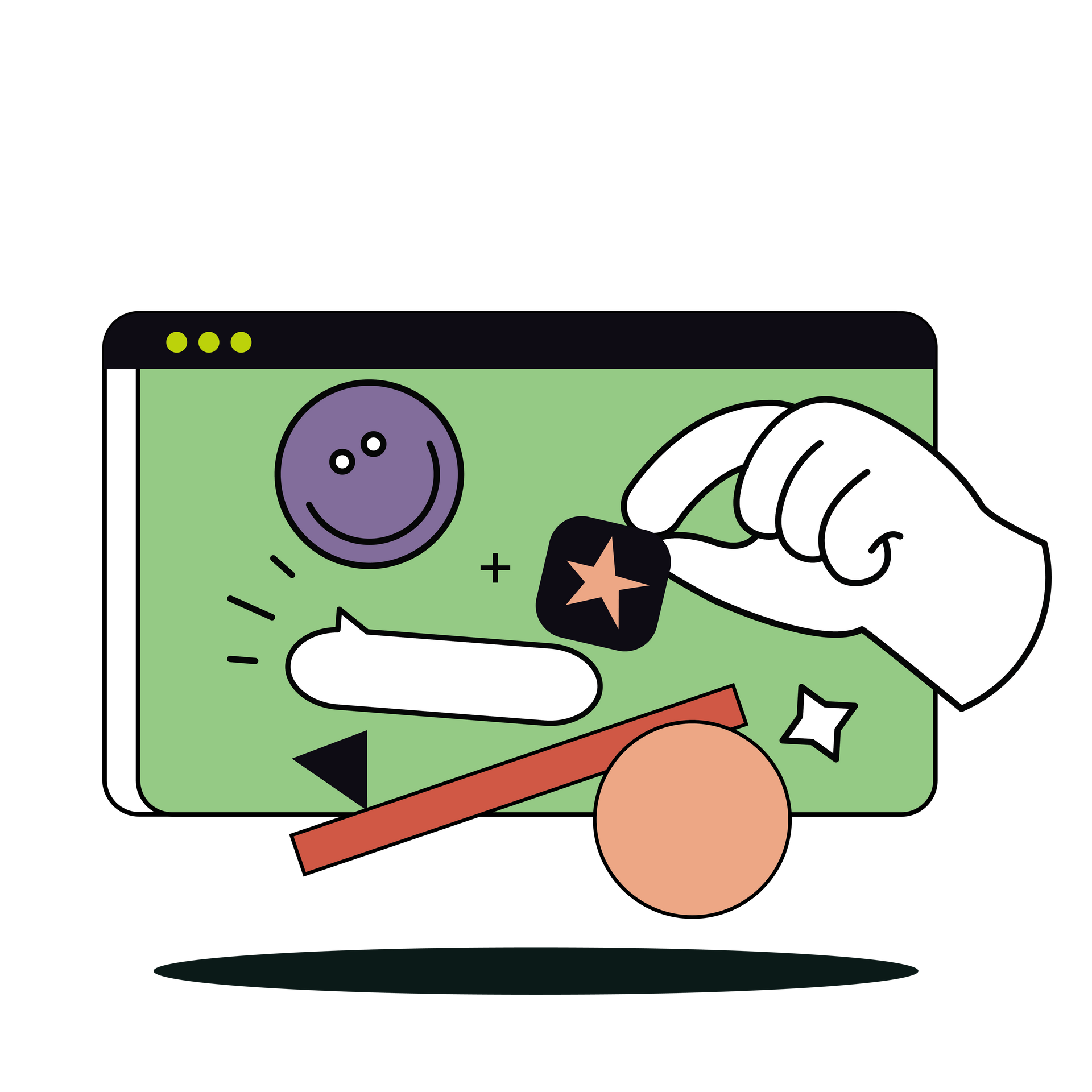 A hand is holding a square with a star on it in front of a computer screen.