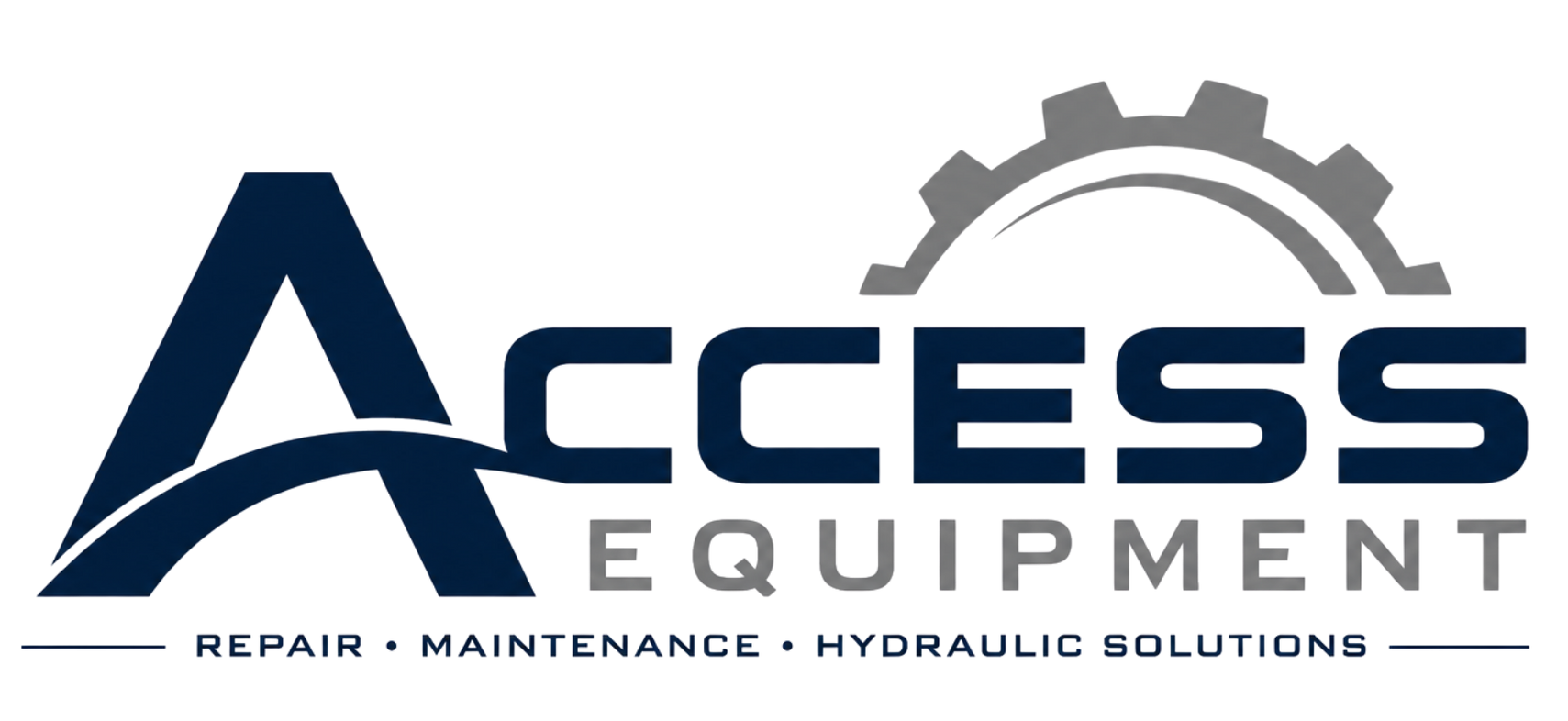 Access Equipment logo with navy text, gray gear graphic, and tagline “Repair · Maintenance · Hydraulic Solutions”