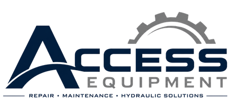 Access Equipment logo with navy text, gray gear graphic, and tagline “Repair · Maintenance · Hydraulic Solutions”
