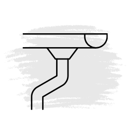 Gutter system, with a half-round gutter, downspout, and a connection to the roof.