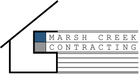 Logo for Marsh Creek Contracting, text in a horizontal rectangle with a blue and gray top.