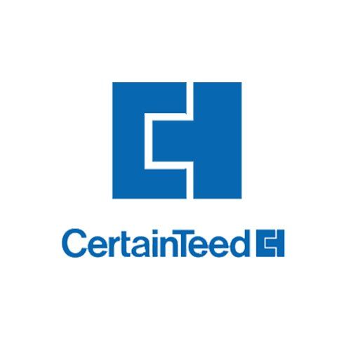 Blue square logo with white cutout,
